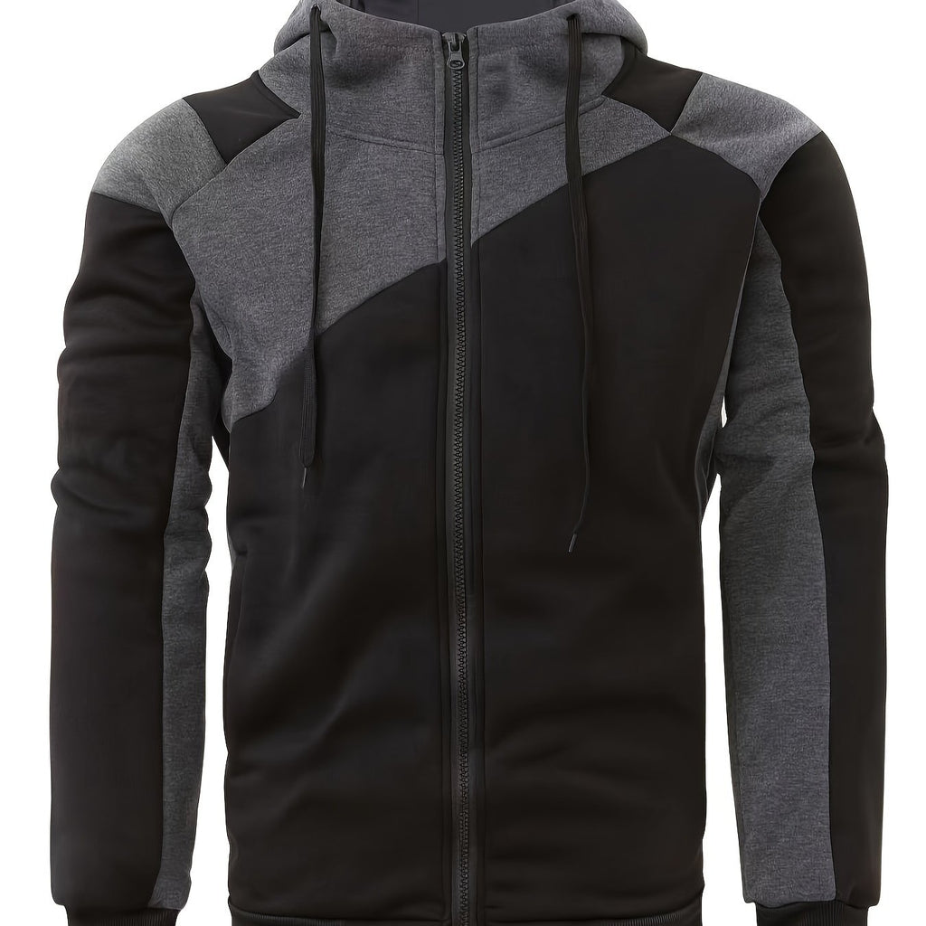Men's Casual Color Block Zip Up Jacket With Hood - Varsity Style -  Soft Fleece Lining - Perfect for Fall/Winter - Ideal Gift for Teenagers & Young Adults