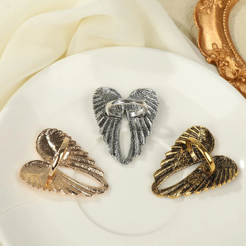 Fashion Accessories Hip Hop Women Men Wedding Party Single Big Heart Shape Wings Metal Rings Retro Angel Wings Ring
