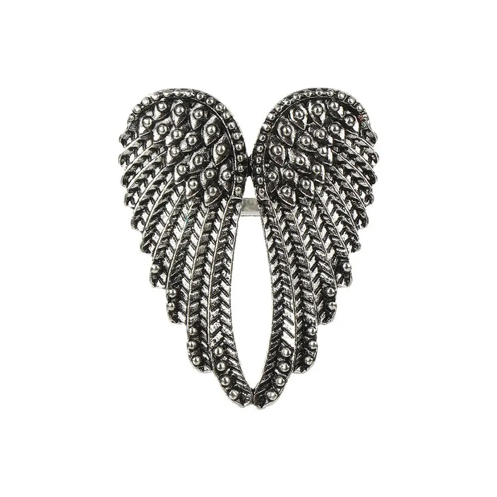 Fashion Accessories Hip Hop Women Men Wedding Party Single Big Heart Shape Wings Metal Rings Retro Angel Wings Ring