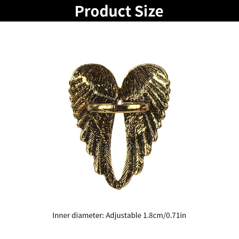 Fashion Accessories Hip Hop Women Men Wedding Party Single Big Heart Shape Wings Metal Rings Retro Angel Wings Ring