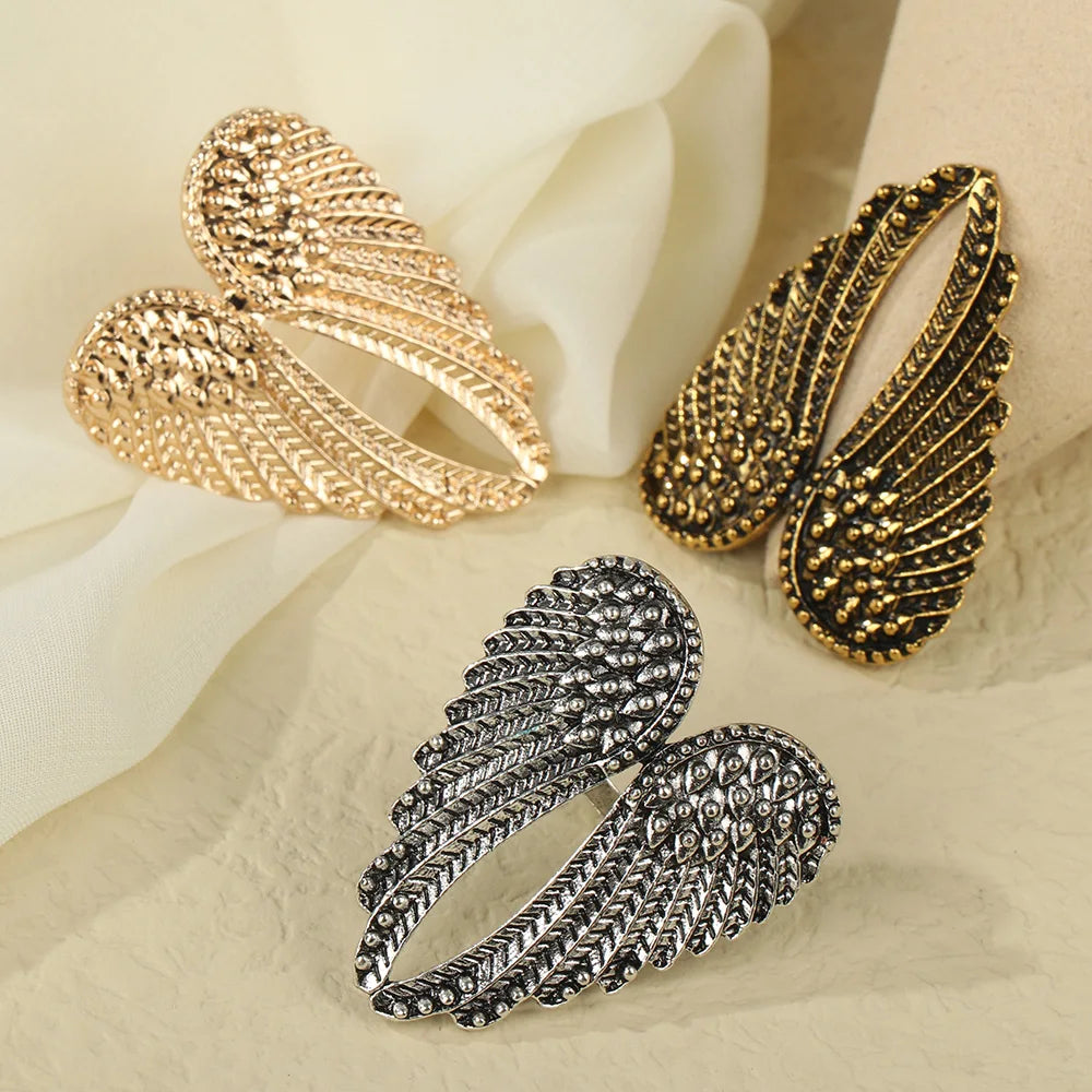 Fashion Accessories Hip Hop Women Men Wedding Party Single Big Heart Shape Wings Metal Rings Retro Angel Wings Ring