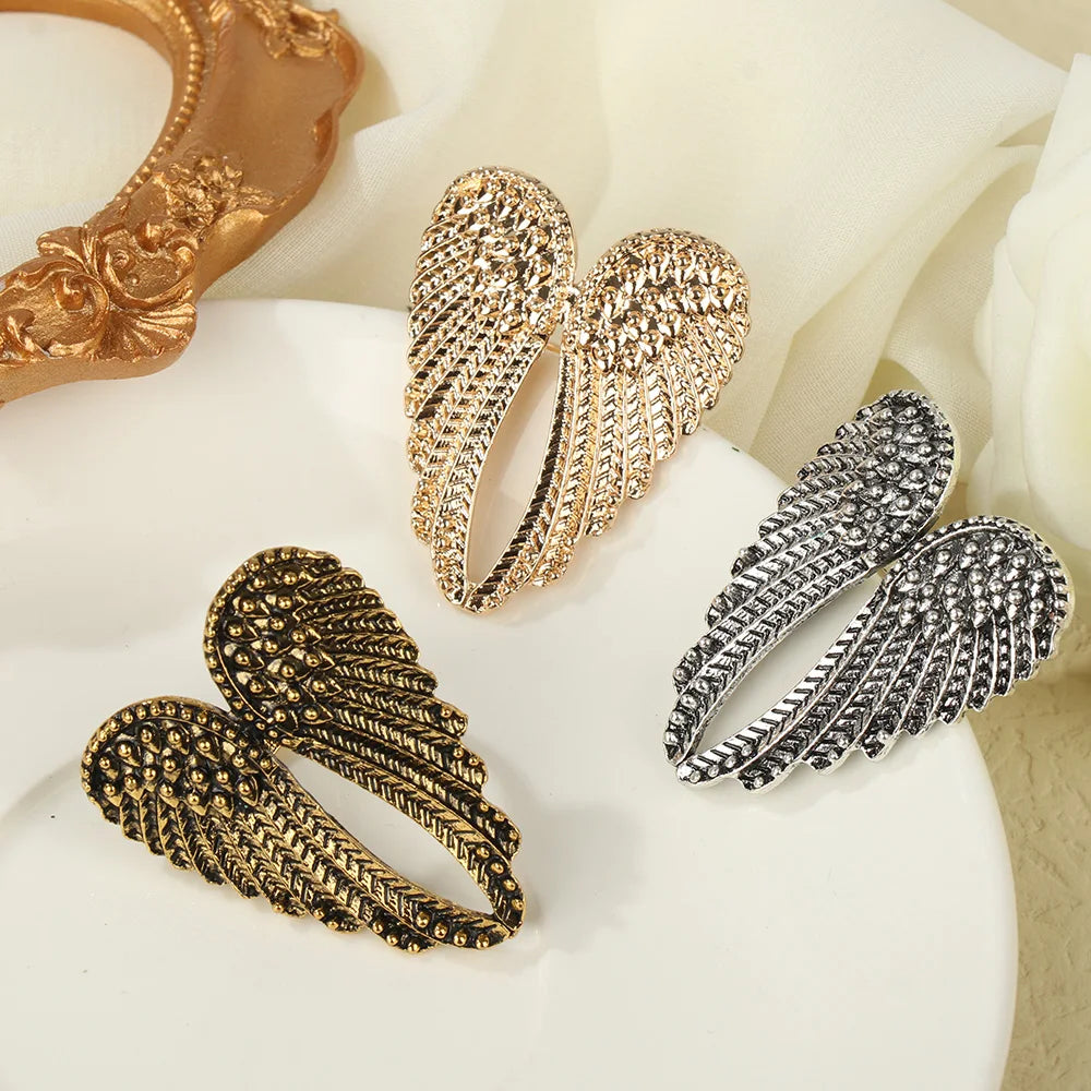 Fashion Accessories Hip Hop Women Men Wedding Party Single Big Heart Shape Wings Metal Rings Retro Angel Wings Ring