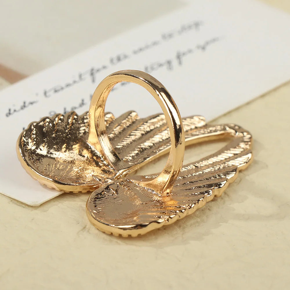 Fashion Accessories Hip Hop Women Men Wedding Party Single Big Heart Shape Wings Metal Rings Retro Angel Wings Ring