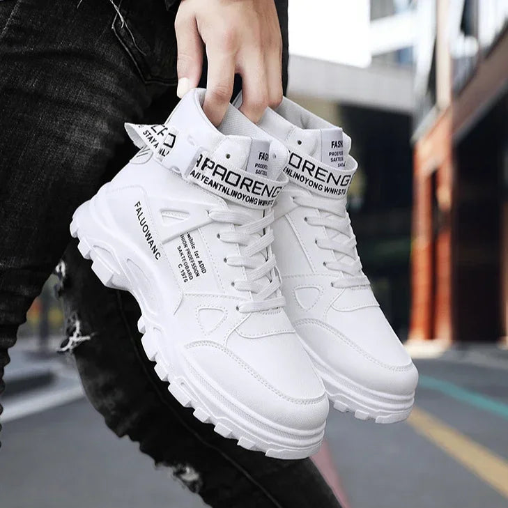 Men's Boots High-top Casual Sneakers Fashion Motorcycle Boots Lace Up Platform Boots for Men Plush Warm Winter Boot Botas Hombre
