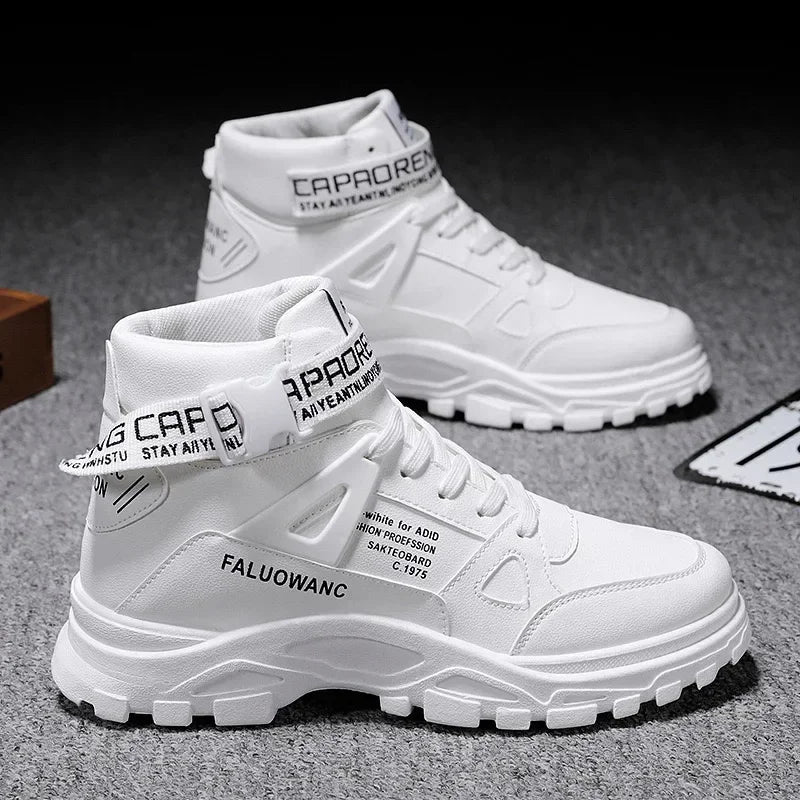 Men's Boots High-top Casual Sneakers Fashion Motorcycle Boots Lace Up Platform Boots for Men Plush Warm Winter Boot Botas Hombre