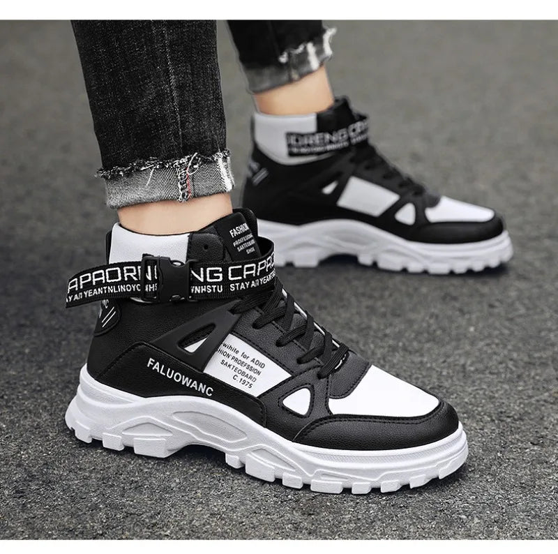 Men's Boots High-top Casual Sneakers Fashion Motorcycle Boots Lace Up Platform Boots for Men Plush Warm Winter Boot Botas Hombre