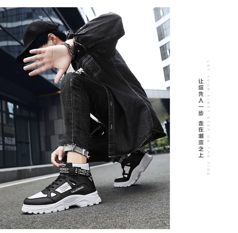 Men's Boots High-top Casual Sneakers Fashion Motorcycle Boots Lace Up Platform Boots for Men Plush Warm Winter Boot Botas Hombre