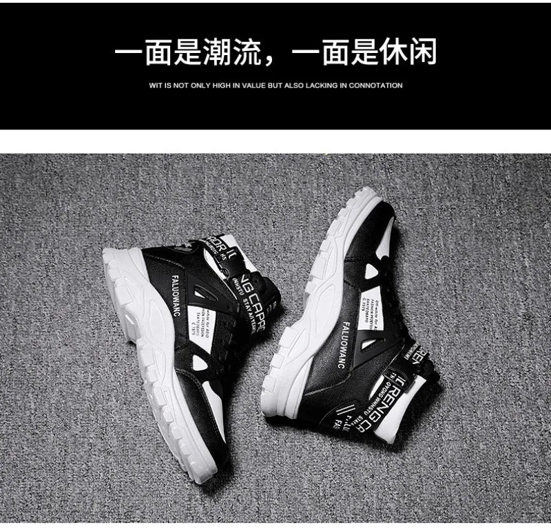 Men's Boots High-top Casual Sneakers Fashion Motorcycle Boots Lace Up Platform Boots for Men Plush Warm Winter Boot Botas Hombre