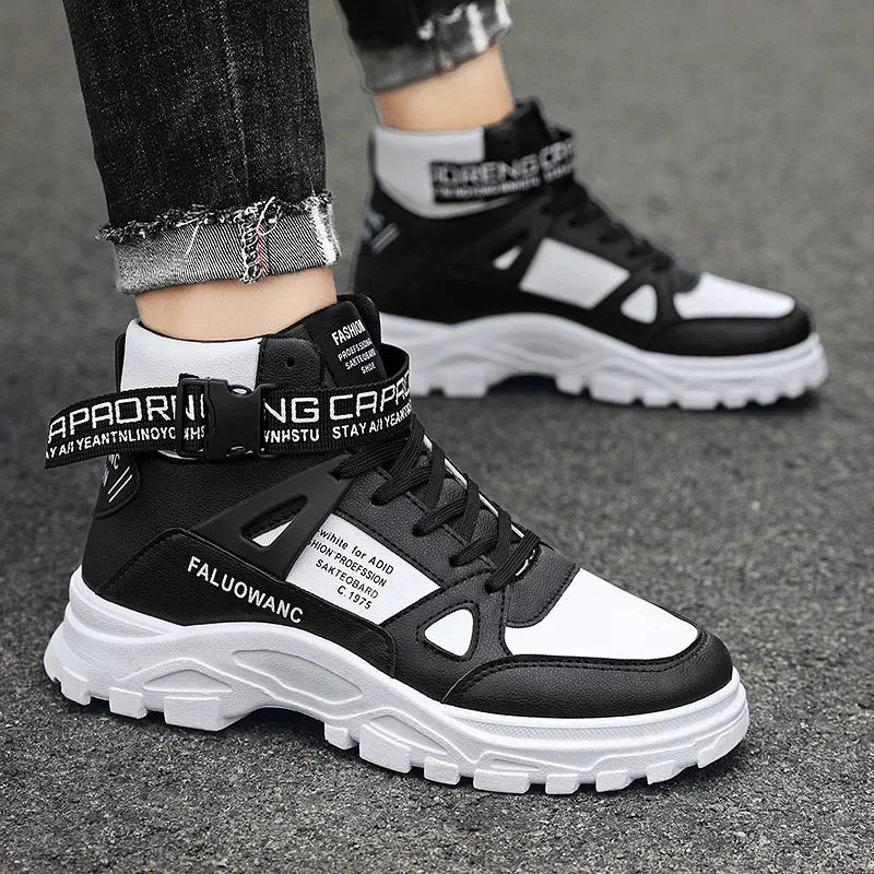 Men's Boots High-top Casual Sneakers Fashion Motorcycle Boots Lace Up Platform Boots for Men Plush Warm Winter Boot Botas Hombre