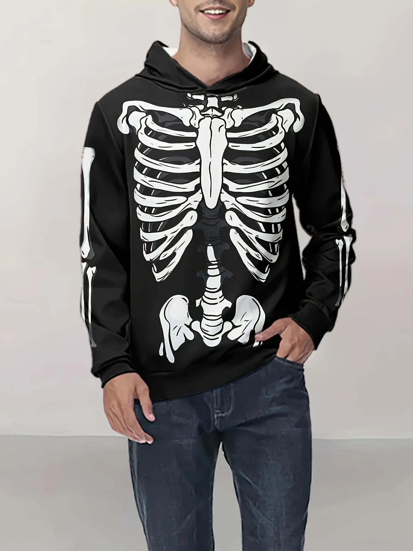 Men's Hooded Hoodies 3D Prints Skeleton Graphic Sweatshirt Drawstring Sportwear Long Sleeve Tops Street Pullover Men's Clothing