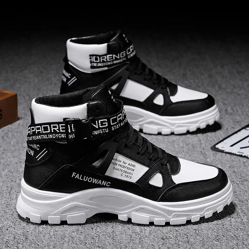 Men's Boots High-top Casual Sneakers Fashion Motorcycle Boots Lace Up Platform Boots for Men Plush Warm Winter Boot Botas Hombre