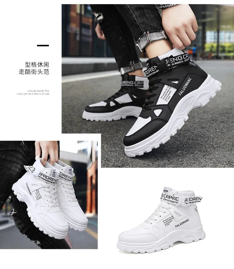 Men's Boots High-top Casual Sneakers Fashion Motorcycle Boots Lace Up Platform Boots for Men Plush Warm Winter Boot Botas Hombre
