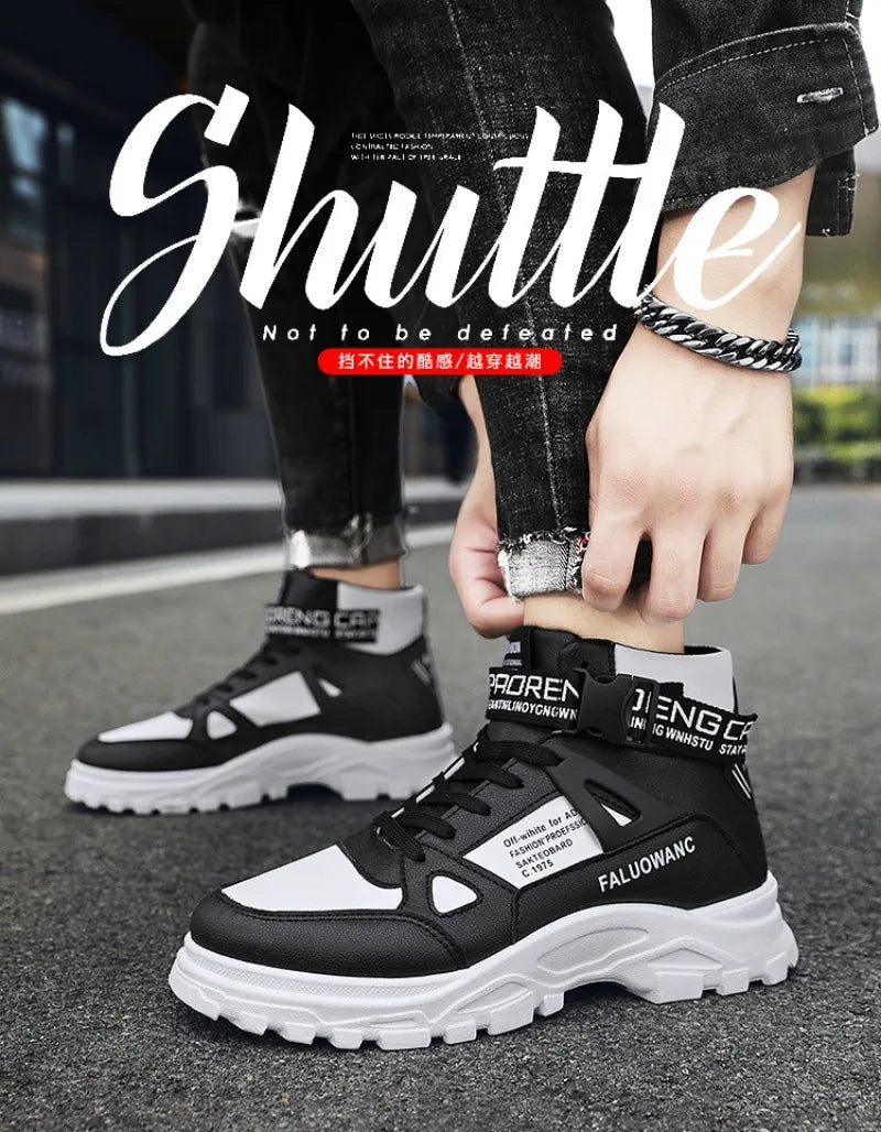 Men's Boots High-top Casual Sneakers Fashion Motorcycle Boots Lace Up Platform Boots for Men Plush Warm Winter Boot Botas Hombre