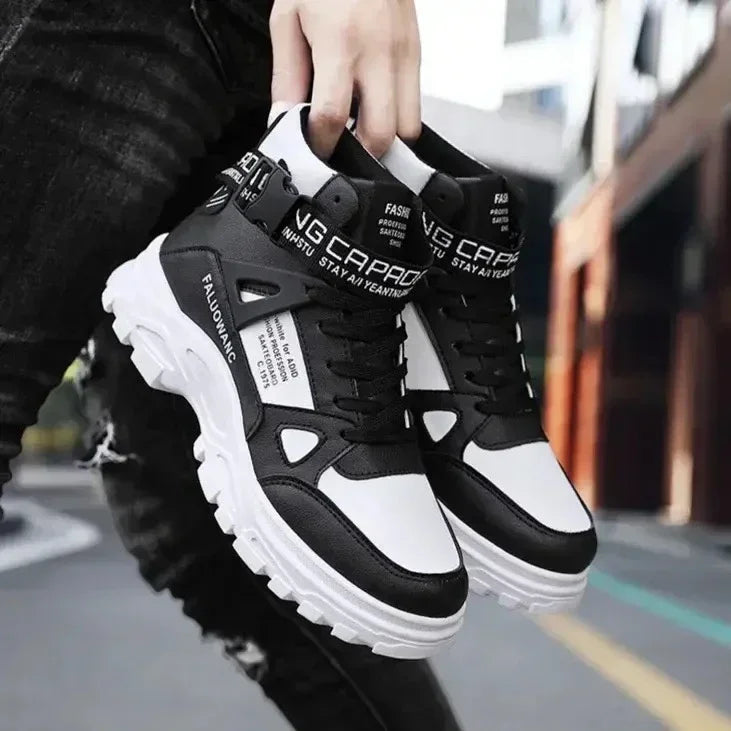 Men's Boots High-top Casual Sneakers Fashion Motorcycle Boots Lace Up Platform Boots for Men Plush Warm Winter Boot Botas Hombre