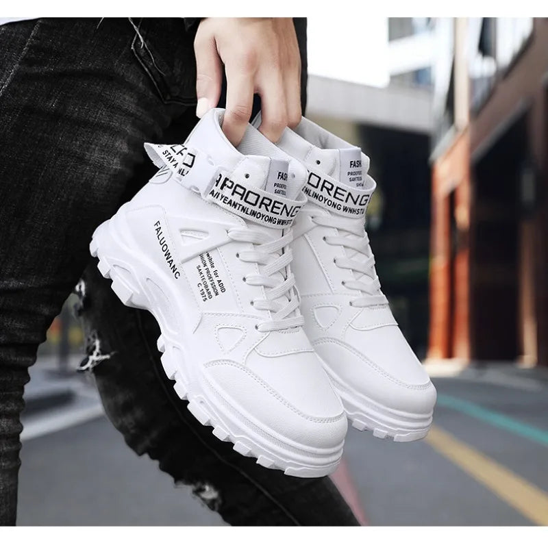 Men's Boots High-top Casual Sneakers Fashion Motorcycle Boots Lace Up Platform Boots for Men Plush Warm Winter Boot Botas Hombre