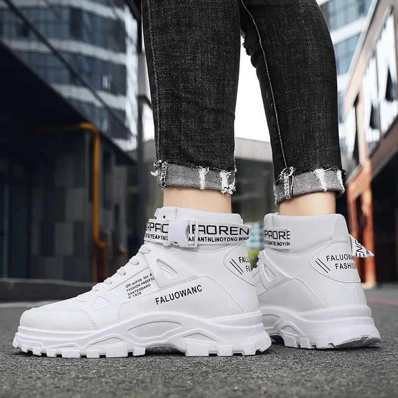Men's Boots High-top Casual Sneakers Fashion Motorcycle Boots Lace Up Platform Boots for Men Plush Warm Winter Boot Botas Hombre