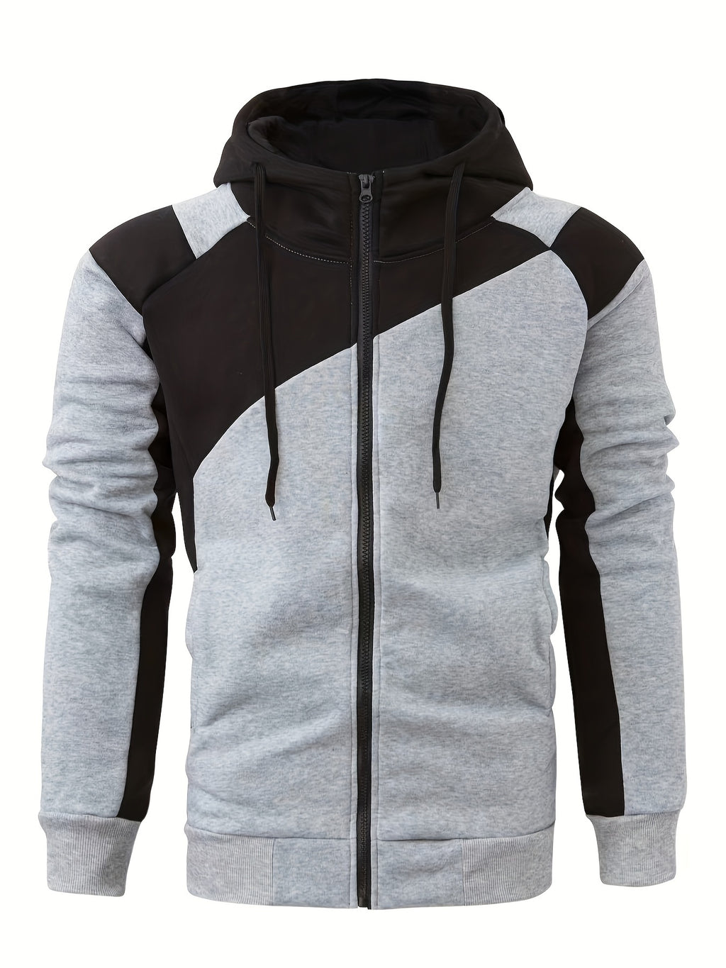 Men's Casual Color Block Zip Up Jacket With Hood - Varsity Style -  Soft Fleece Lining - Perfect for Fall/Winter - Ideal Gift for Teenagers & Young Adults