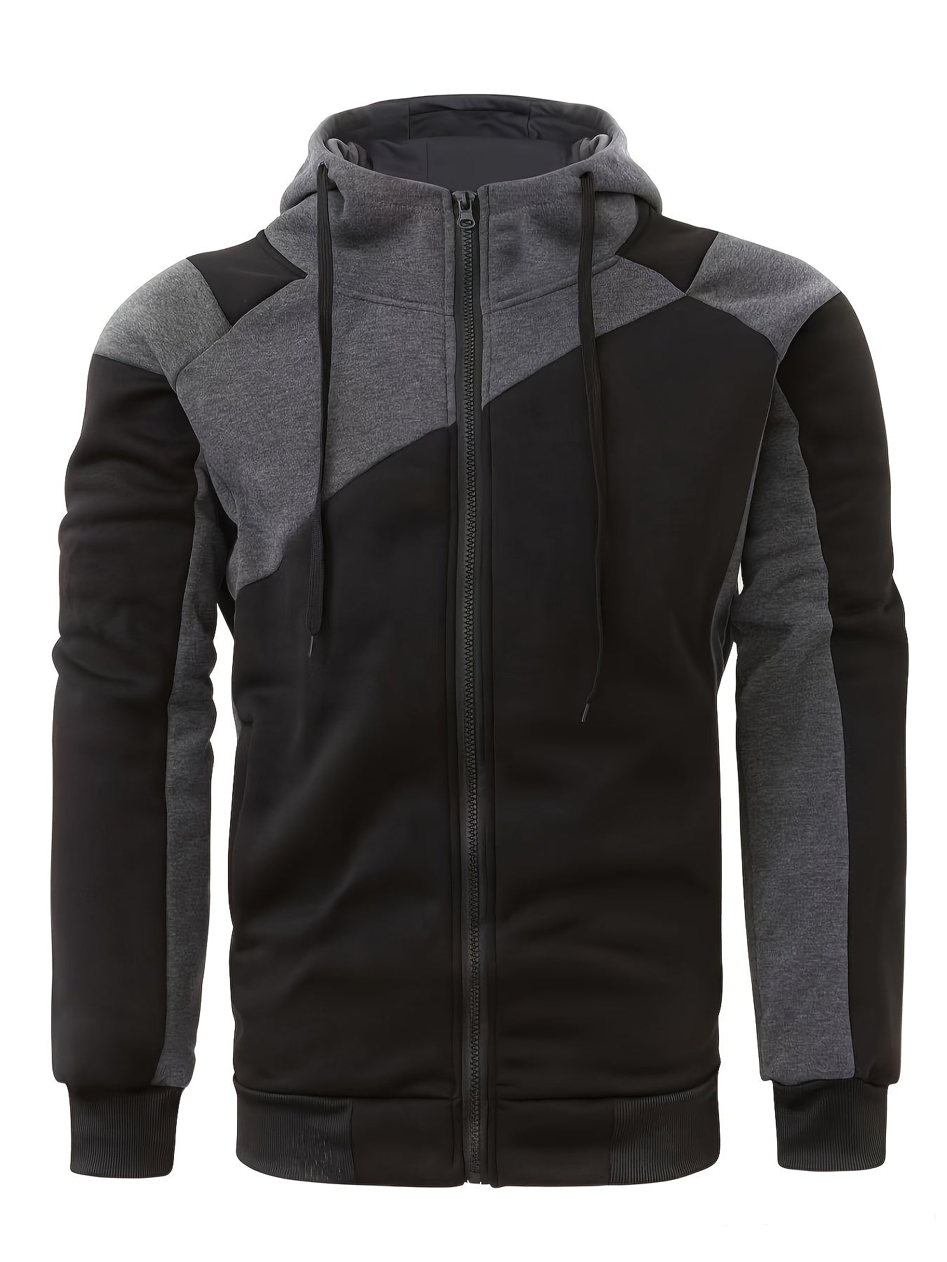 Men's Casual Color Block Zip Up Jacket With Hood - Varsity Style -  Soft Fleece Lining - Perfect for Fall/Winter - Ideal Gift for Teenagers & Young Adults